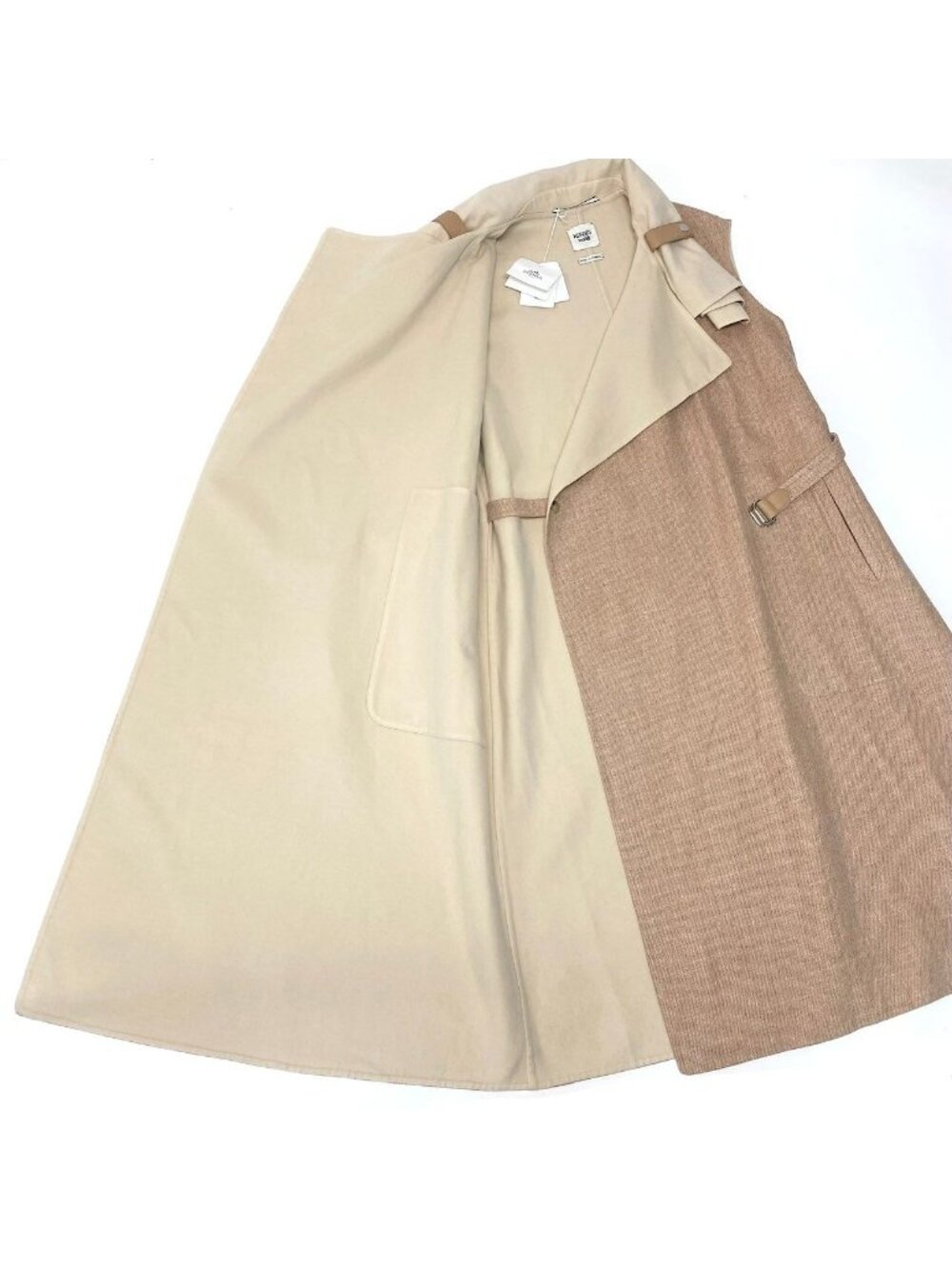 Hermes Double Face Wrap Coat Sleeveless Long Pink Beige Cashmere 38 - Picture 6 of 12